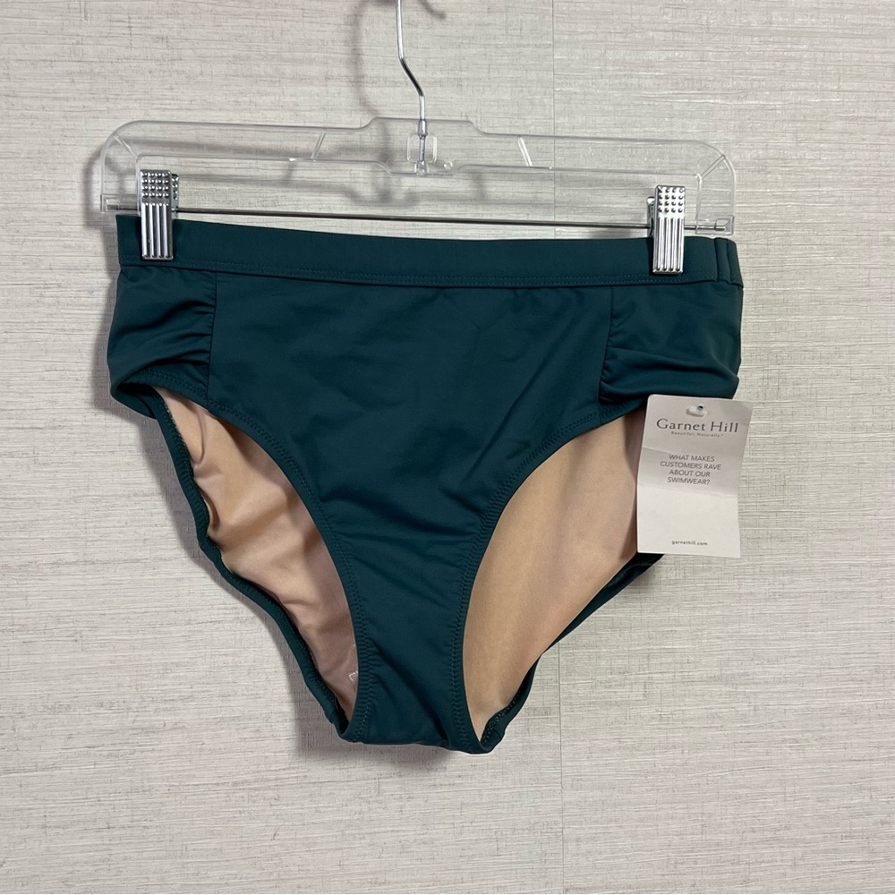 New! Garnet Hill Ruched Riviera High Waisted Bikini Bottom - Picture 2 of 7